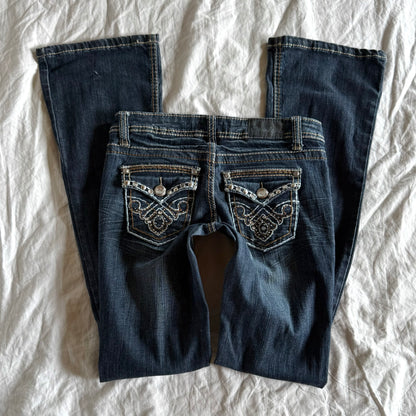Soundgirl Low-Rise Ripped Dark Wash Bootcut Jeans - Size XXS