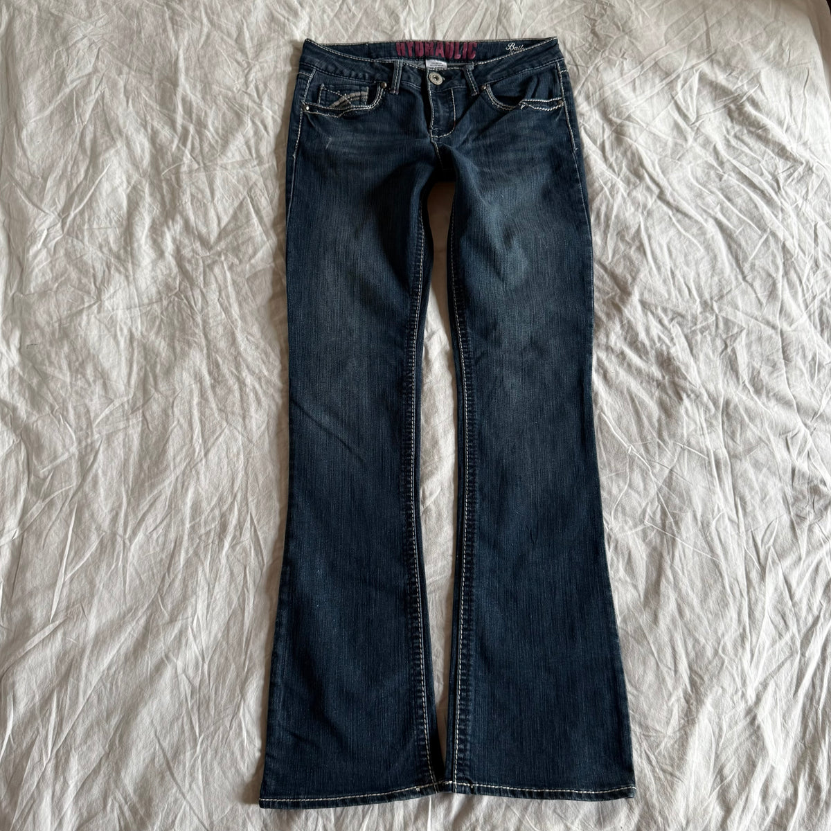 Hydraulic Low-Rise Dark Wash Slim Bootcut Jeans - Size S