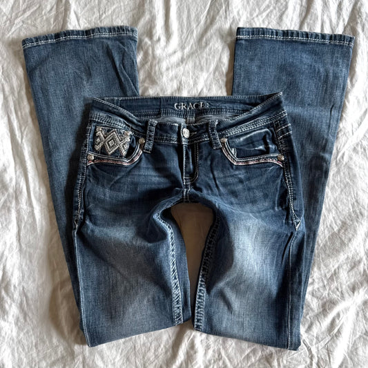 Grace Low-Rise Medium Wash Straight Fit Jeans  - Size S