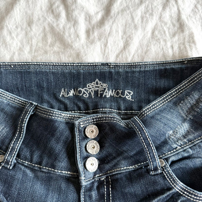 Almost Famous Low-Rise Dark Wash Ripped Flared Jeans - Size XS