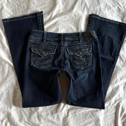 Silver Low-Rise Dark Wash Bootcut Jeans - Size L