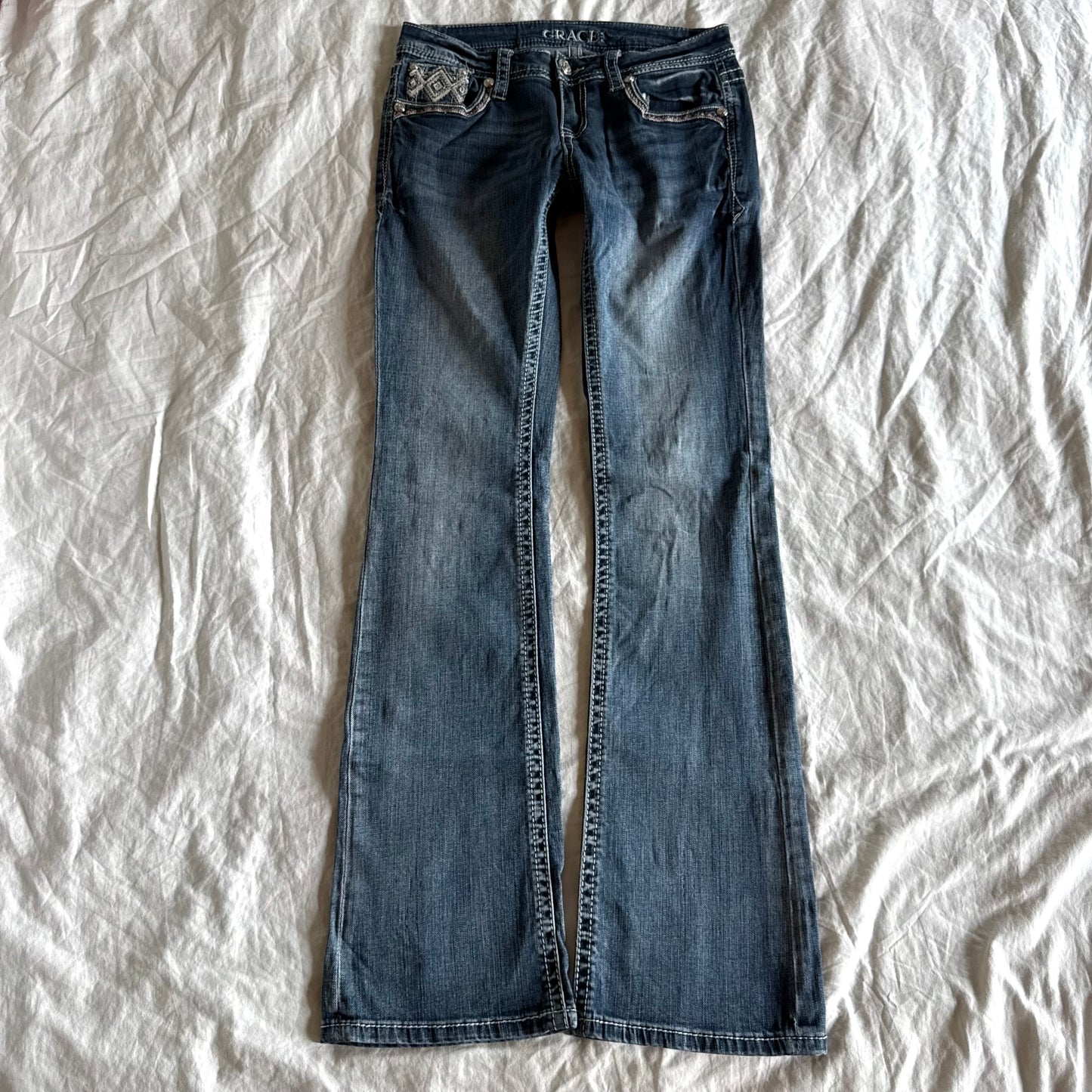 Grace Low-Rise Medium Wash Straight Fit Jeans  - Size S