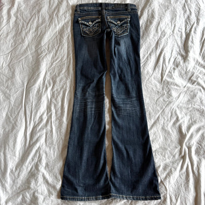 Soundgirl Low-Rise Ripped Dark Wash Bootcut Jeans - Size XXS