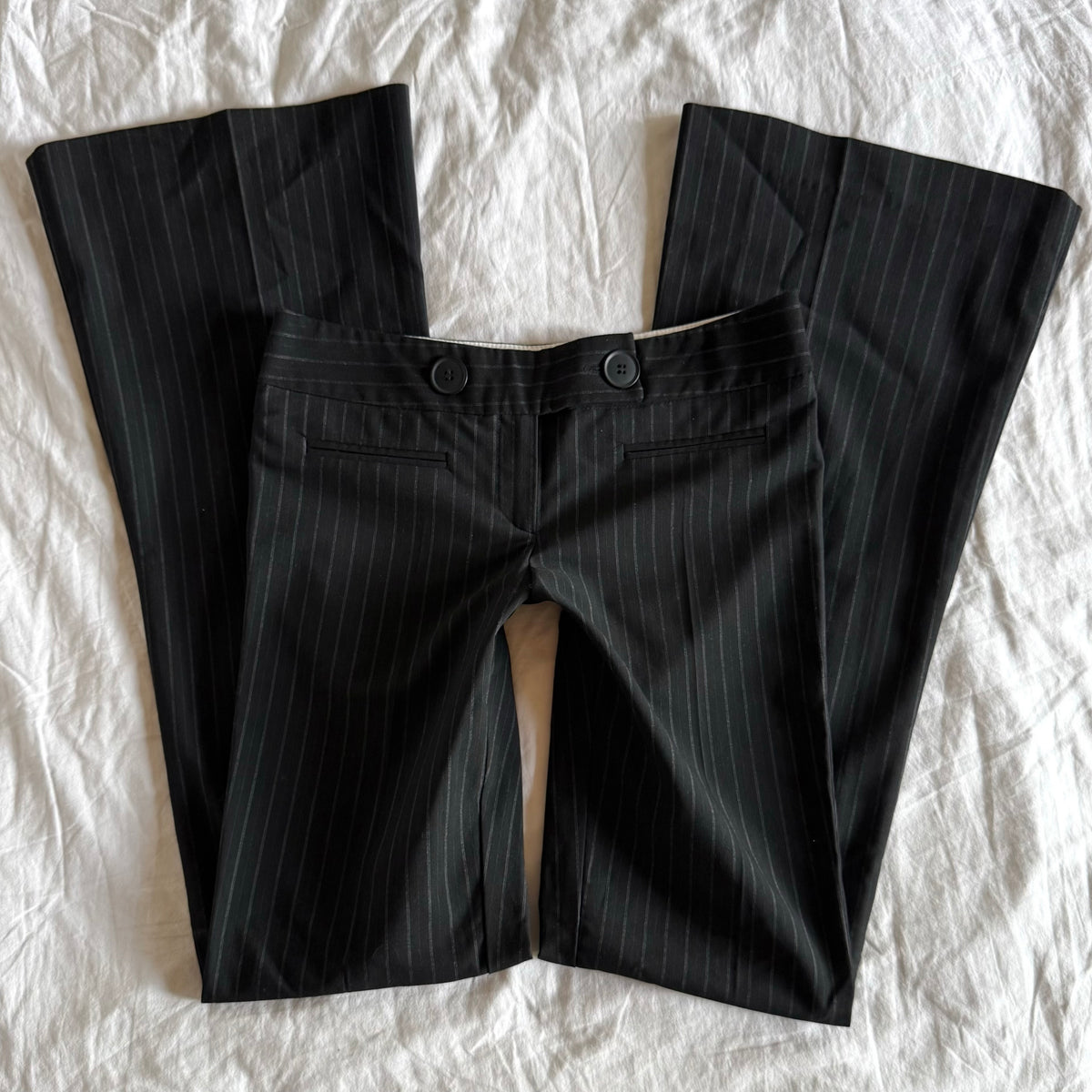 Topshop Low-Rise Pinstriped Office Siren Bootcut Trousers - Size XXS
