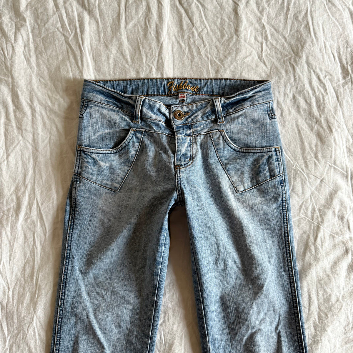 Fishbone Low-Rise Light Wash Straight Fit Jeans - Size XS/S