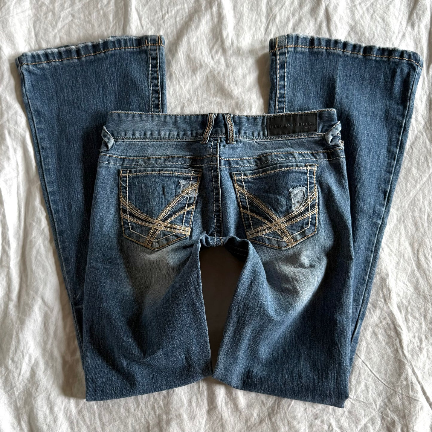 RUE21 Low-Rise Medium Wash Ripped Flared Jeans - Size XS