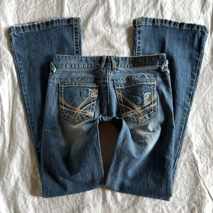 RUE21 Low-Rise Medium Wash Ripped Flared Jeans - Size XS
