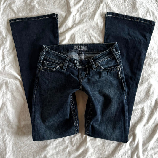 Silver Low-Rise Dark Wash Straight Fit Jeans - Size XXS
