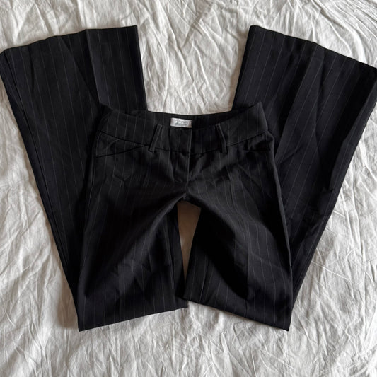 Pimkie Low-Rise Office Siren Pinstriped Flared Trousers - Size XXS