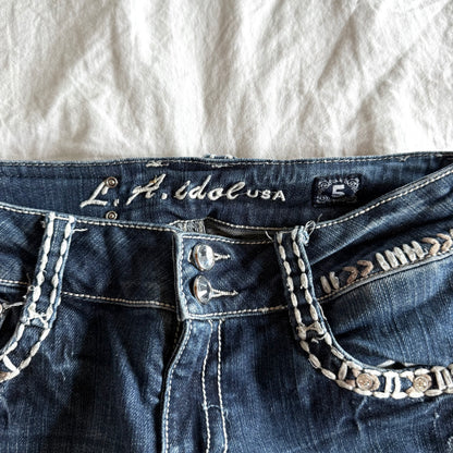 LA IDOL Low-Rise Dark Wash Bootcut Jeans - Size XXS/XS