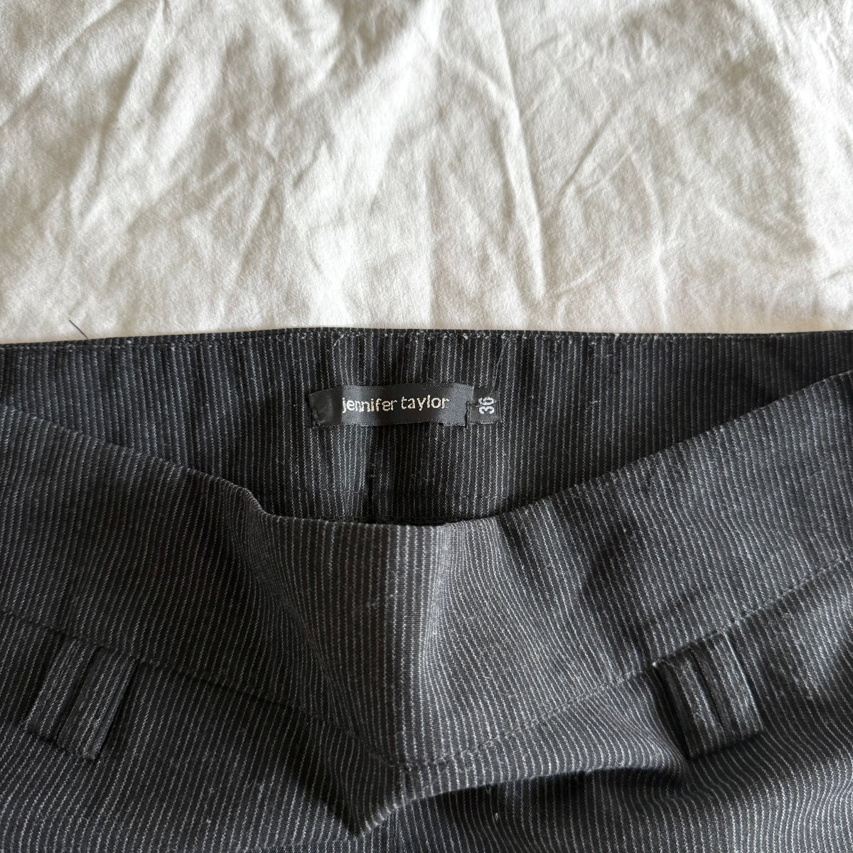 Jennifer Taylor Low-Rise Pinstriped Office Siren Flared Trousers - Size S