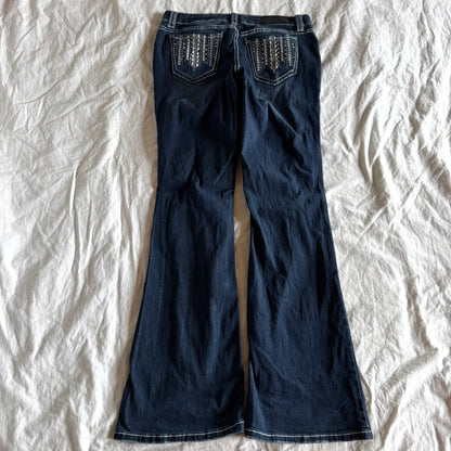 RUE21 Low-Rise Ripped Dark Wash Bootcut Jeans - Size M