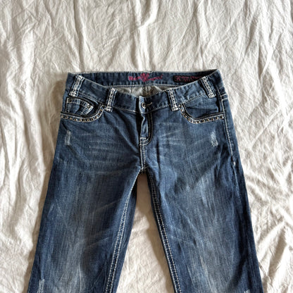 Rock & Roll Cowgirl Low-Rise Dark Wash Bootcut Jeans - Size M