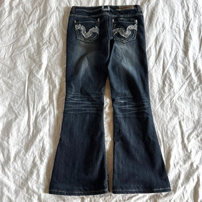 Hydraulic Low-Rise Dark Wash Flared Jeans - Size M