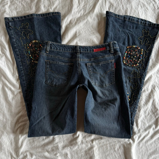 Identità Low-Rise Dark Wash Flared Jeans - Size S