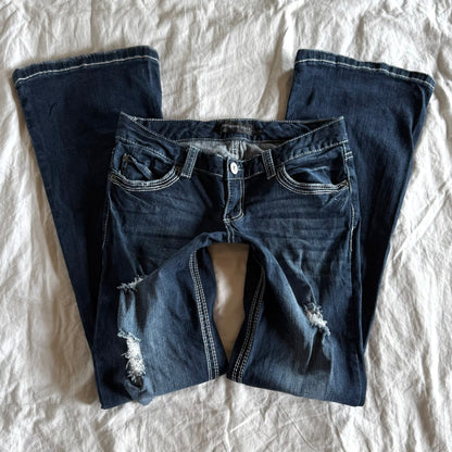 RUE21 Low-Rise Ripped Dark Wash Bootcut Jeans - Size M