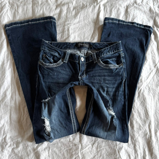 RUE21 Low-Rise Ripped Dark Wash Bootcut Jeans - Size M