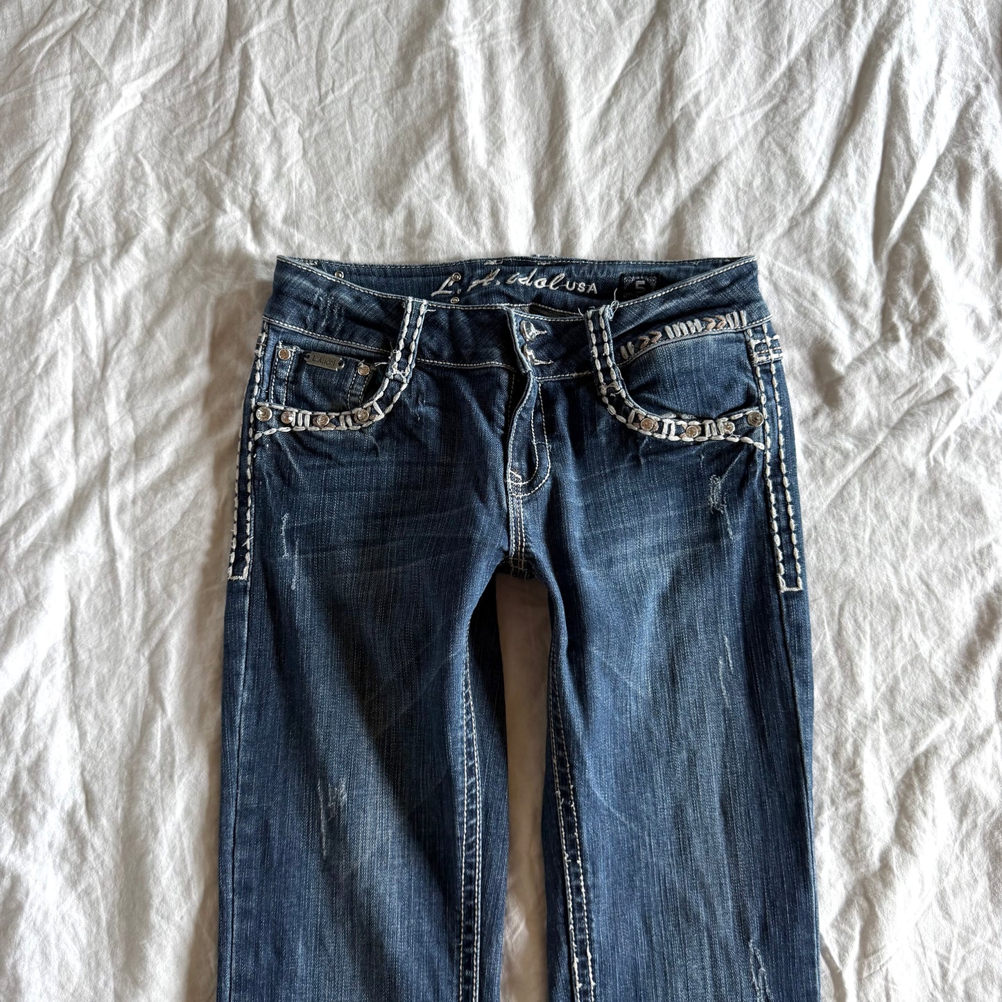 LA IDOL Low-Rise Dark Wash Bootcut Jeans - Size XXS/XS